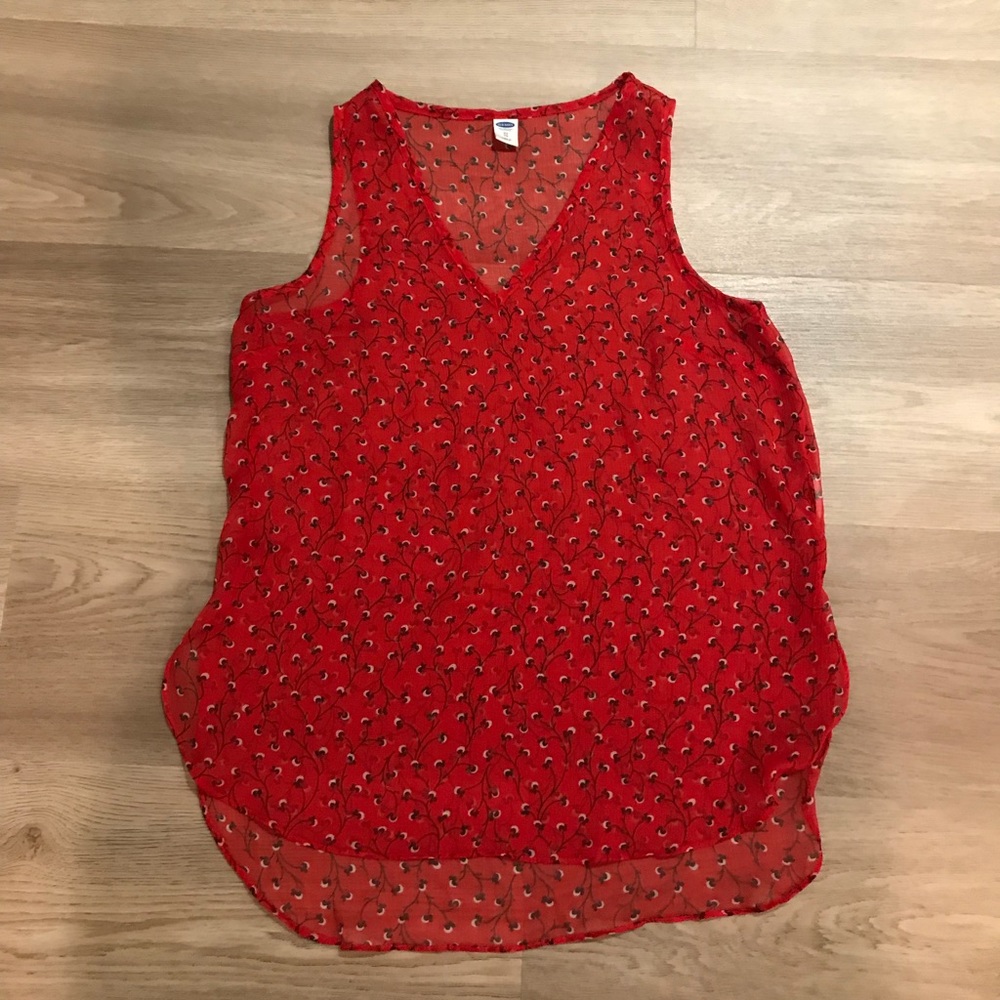 Floral sleeveless blouse top sheer v neck